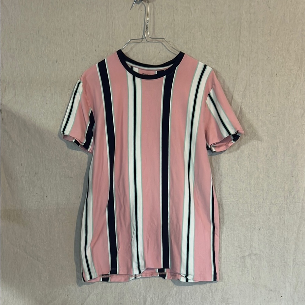 Men San Francisco Work Shirts LargeStriped Pink and White Men's Short Sleeve Tee